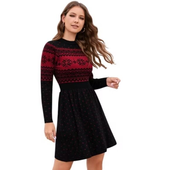 Long Sleeve Knitted High Waist A-Line Cute Mini Sweater Dress Size Small - Picture 1 of 6
